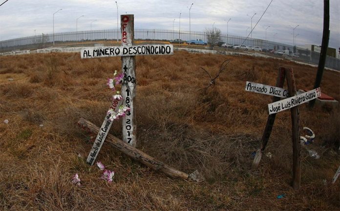 A memorial to the 63 missing miners.