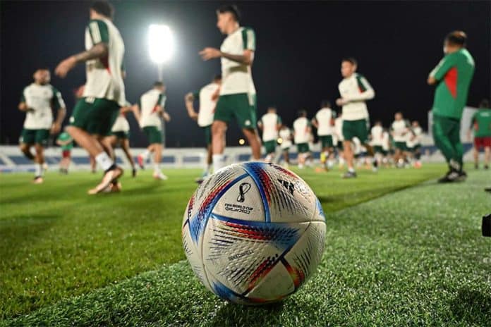 The Mexican national team warms up for practice on Nov. 29, the day before what turned out to be their last game in the 2022 World Cup.