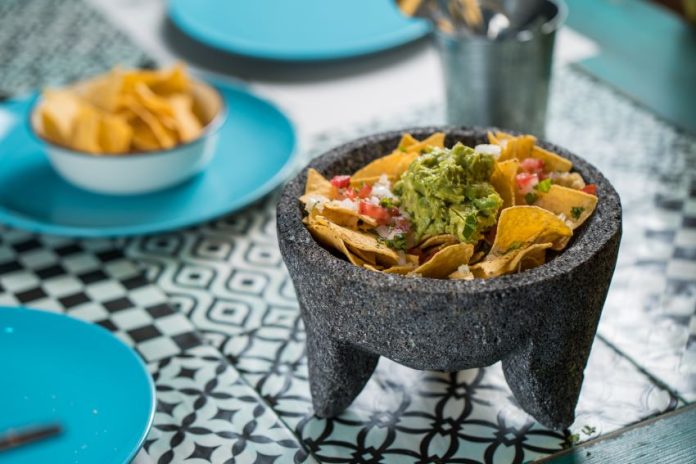 Guacamole in a molcajete